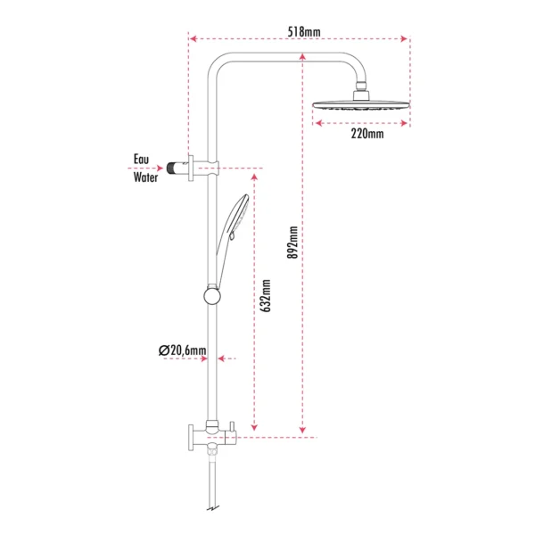 Technical specifications for the DUAL4501 shower system | Spécifications techniques du système de douche DUAL4501